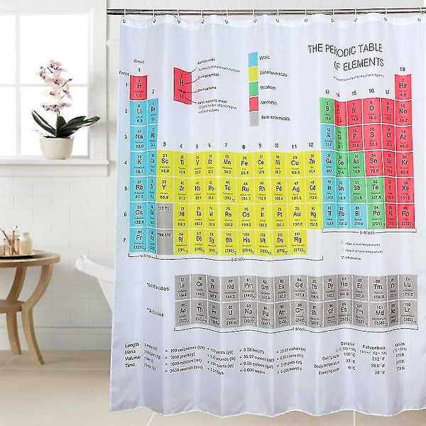 Bruseforhæng med periodiske system af elementer Vandtæt vaskbar 180 x 180 cm Med periodisk system Polyester gardin til bad og bruser