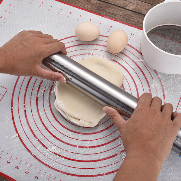 Kavel, kavel i rostfritt stål med 4 justerbara skivor, non-stick kavel för pajdeg pizzakakor och bakverk