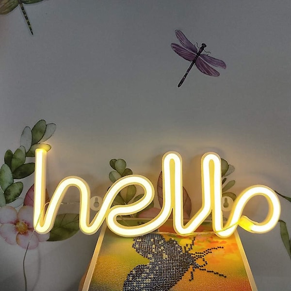 Led Hello Form Neon Bokstavsskylt Neon Bokstäver Ljus Dekorativ Konstljus Väggdekor För Babyrum Jul Bröllopsfest Tillbehör Varm Whi