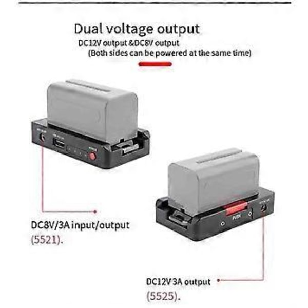 NP-F Batterilader Metall Batteriadapterplate USB DC12V DC8V DC Utganger 1/4In for NP-F970/F950/F930/F770F750/F570