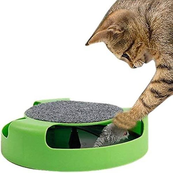 Fånga musen rörelse katt leksak, skrapdyna med roterande leksaksmus Den roterbara plysch katt rörelse jaktleksak