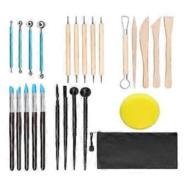 24-delars Polymerlera Set, Keramikverktyg, Keramikset, Lerskulpteringsverktyg, Punktverktygsset med Lufttorkande Kulspets