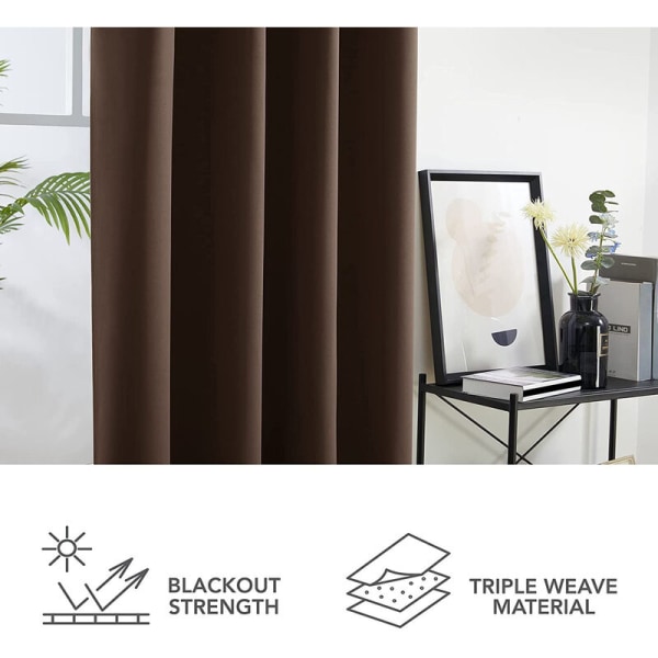 Sæt med 2 mørklægningsgardiner, termiske gardiner, uigennemsigtige gardiner soveværelsesgardin med gennemføringer, 96 x 52 tommer (H x B), chokoladefarve