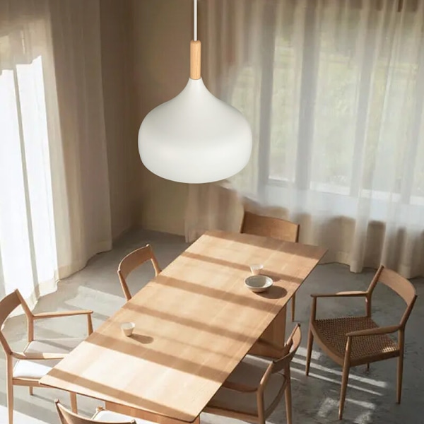 Modern nordisk taklampa i metall och trä, justerbar inomhuslampa, vit