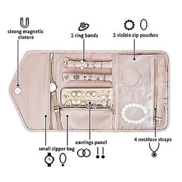 Rejse Smykke Organizer Rulle Foldbar Smykke Etui Til Rejse-ringe Halskæder Armbånd Øreringe P