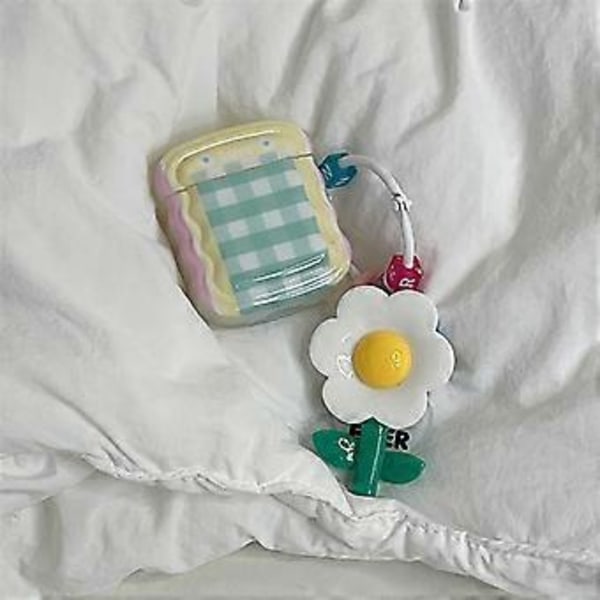 Beskyttende etui til øretelefoner, ternet mønster, etui til øretelefoner med blomstervedhæng til IOS Earbuds 1 og 2 til IOS Earbuds 1 og 2