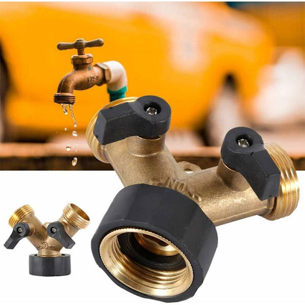 Dobbel vaskemaskin kran, 2-veis Y vannslange kran kobling splitter for 3/4\" forsynings slanger, Heavy Duty Messing Dobbel Utendørs Hage Fa