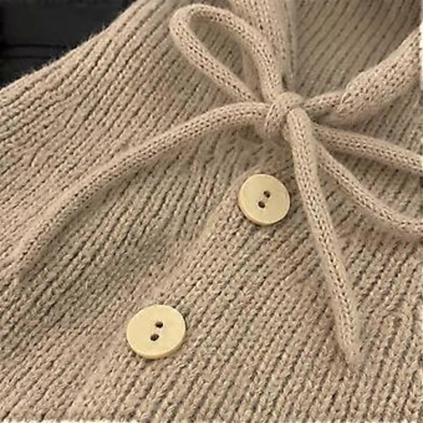 Vinterlue med hette og skjerf, strikket beanie for kvinner og jenter, varm, pustende og justerbar - Kremhvit
