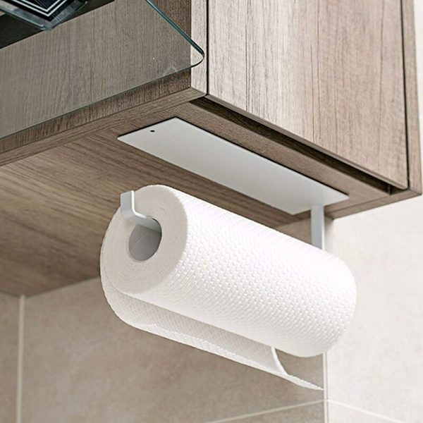 Keittiöpaperiteline, paperiteline kaapin alle, valkoinen keittiöpaperiteline, ripustettava paperiteline, metallipaperiteline, itseliimautuva