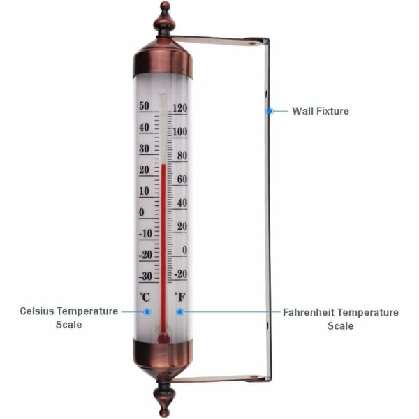 Utendørs termometer med bronseffektdesign - Stilig hage termometer utendørs egnet for utendørs temperaturmåler vegg drivhus garasje Eas