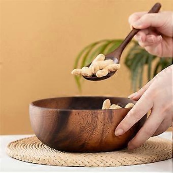 Rund salatskål i træ Dessertdisplays Serveringsbakker Frugt Mad Salater Snack Suppeskål til hjemmet Kaffebar C