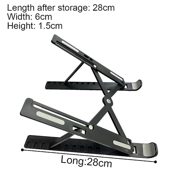Bærbar computer stand, foldbar og justerbar ABS bærbar computer stand til tablet computer, ergonomisk bærbar computer stand stabil og solid sort