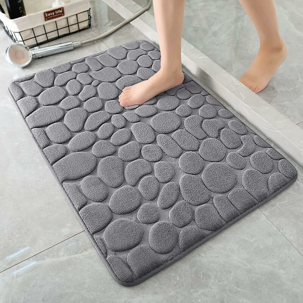 Memory Foam Bath Mat, Cobblestone Bathroom Rugs, Super Water Absorbent, Machine Washable (17x24, Dark Gray)