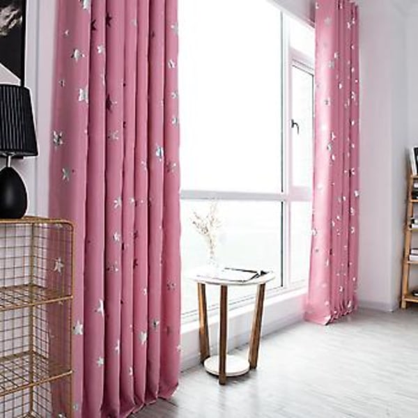 Tähtikuvioiset ikkunaverhot pimennyspaneelit rei'ityksellä (Pinkki)