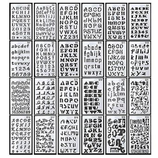 24 arkkia kirjain- ja numeromallineita 4x7 tuumaa aakkosmalline muovia kotiin tee-se-itse scrapbooking-maalausta varten