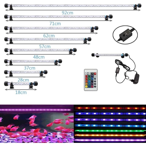 Vanntett LED-akvarielysrør - energibesparende dykkerlys - akvariedekorasjon - RGB-farge med fjernkontroll (1,8 28 cm, RGB)