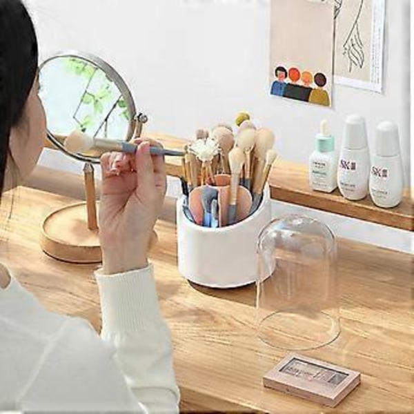 360-graders roterende opbevaringsboks skrivebord makeup børste gitter rack kollegium opbevaring papirvarer opbevaringsspand plastik Roterende opbevaringsboks - pink med låg conven