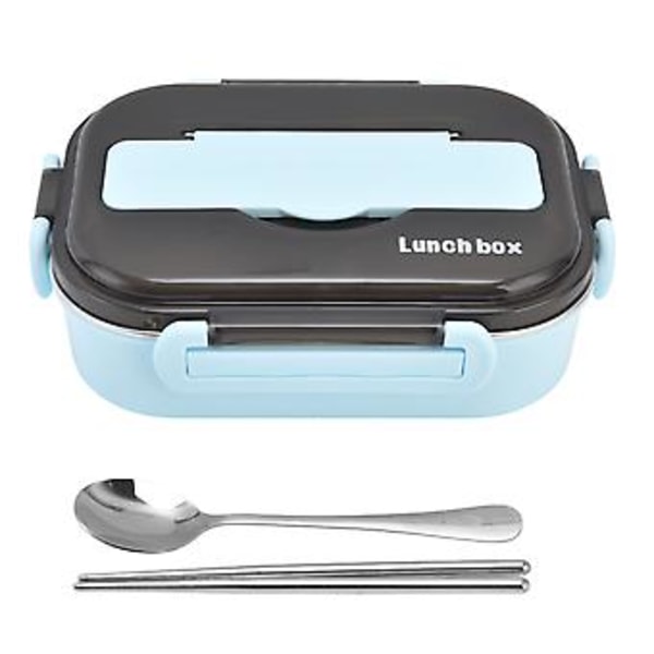 1L Bento Box 304 Rustfrit Stål Rum Inddeling Lækagesikker Bærbar Termisk Madkasse med Spisepinde Ske til Picnic Blå
