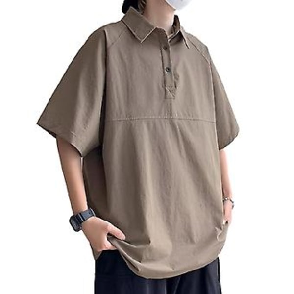 Miesten lyhythihainen T-paita, väljä malli, vintage, ihoystävällinen, hengittävä, rento pusero jokapäiväiseen käyttöön, khaki XXL
