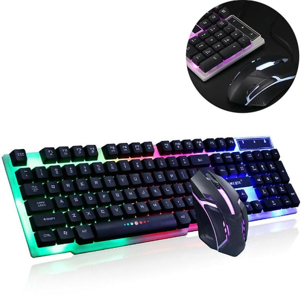 Gaming tastatur og mus sett, LED bakgrunnsbelyst layout, regnbuefarger opplyst usb vanntett tastatur og mus