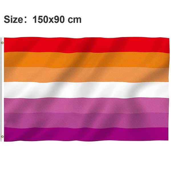 90 * 150 cm Lesbian Pride Rainbow -lippu, haalistumaton polyesteribanneri eloisilla väreillä ja kaksoisompeleilla