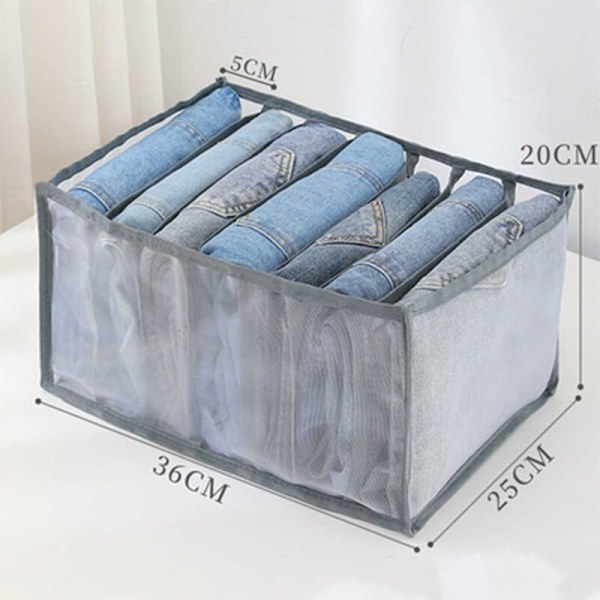 2 stk. store skuffer arrangører, 7 gitter foldbare jeans opbevaringsarrangør med rum, vaskbare mesh skuffe dividers til tøj,