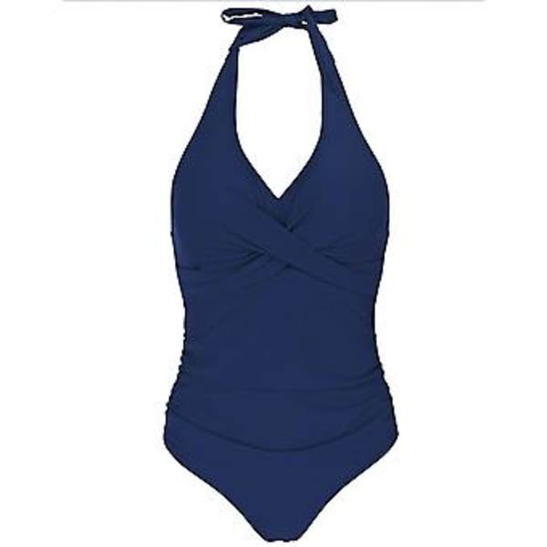 Baddräkt med magkontroll, rynkad, halterneck, V-ringning, push-up, vadderad, monokini