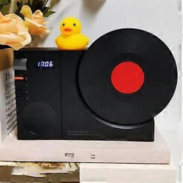 Vinyl Bluetooth-högtalare Retro Högkvalitativ Mini Audio Portabel Klockradio Stöd TF-kort /AUX, Rosa