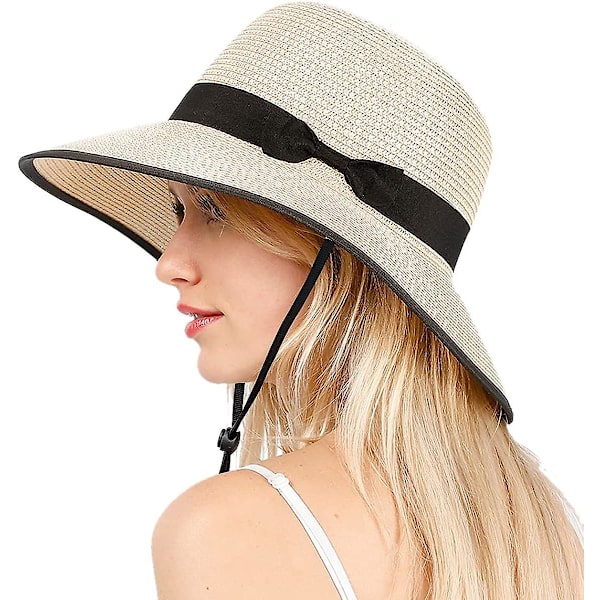 Solhatt Dam Strand Sol Halmhatt Bred Brätte Sommar Uv Hatt Floppy Fällbar Upf 50+ Resa L