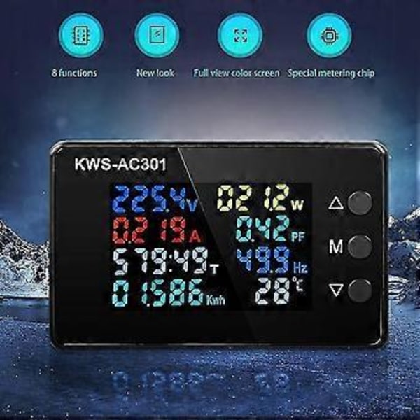 Digitalt Display Strøm Voltmeter 50-300v Ac Wattmeter Multifunktionel Elektrisk Måler Detektor Ac100a