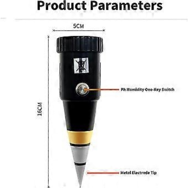 Jord pH-måler Tester Hygrometer, Bærbar Fugtighedssensor pH-instrument til Plantepleje, Have, Plæne, Landbrug