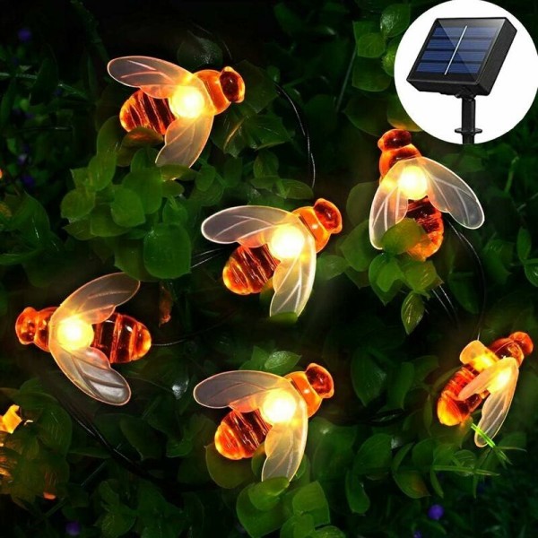 [50 LED] Solar Garden Lights, Honey Bee Fairy String Lights，7M/24Ft 8 Mode Waterproof Outdoor/Indoor Garden Lighting for Flower Fence, Lawn, Patio,