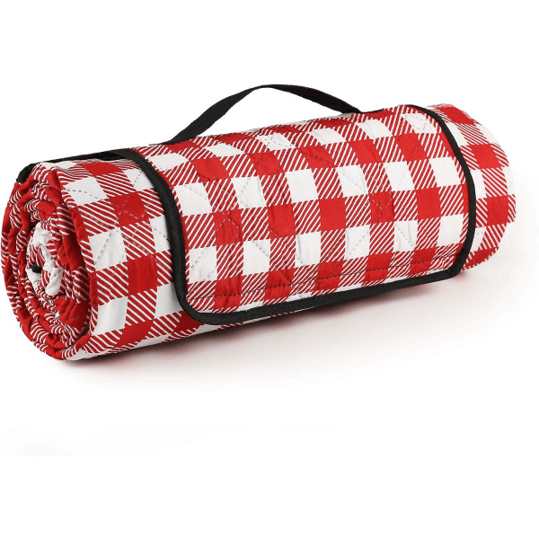 Picknickfiltar utomhus, 79''x79'' Picknickfiltar Vattentät Vikbar, perfekt för strand, camping på gräs. (röd och vit)