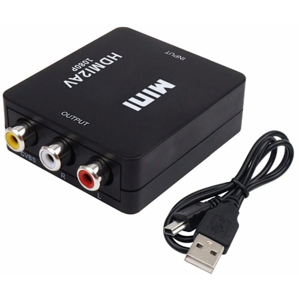 HDMI till AV-omvandlare, HDMI till RCA AV/CVSB L/R 1080P Video HDMI2AV Stöd NTSC PAL HDMI till AV Utmatningsskalare Switch Adapter【HDMI till AV】