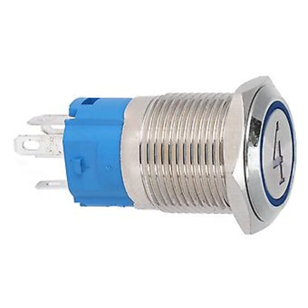 2 st 5-Pin Metall Tryckknappsbrytare 16mm Platt Huvud Självåterställande Brytare med Ljus Nummer 4 (3-6VDC Blå) för DIY-projekt, Fordon och Industri