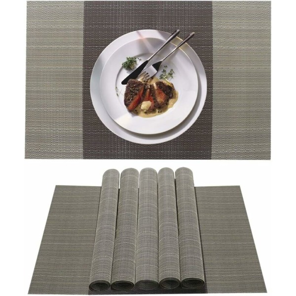 Pöytämatot 6 set , pestävä, liukumaton, lämpöä eristävä kudotut vinyylipöytämatot keittiöön ruokapöytämatot 30x45cm (ruskea)