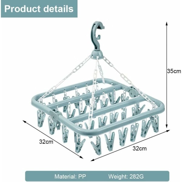 Sokketørkestativ med 32 klips Hengende tørkestativ Kan roteres og foldes 360¡ã Blå