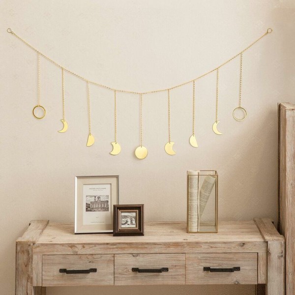 Månskensfas Garland med kedjor Boho Guld Skinande Fas Vägghängande Prydnader Semester Måne Häng Konst Rum Dekor för Sovrum Vardagsrum Apart