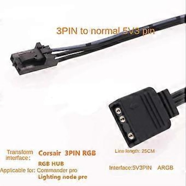 3PIN RGB - Standardi ARGB 3-Pin 5V Adapteriliitin RGB-kaapeli tuulettimelle/keskittimelle/valaisinsolmulle/ohjaimelle