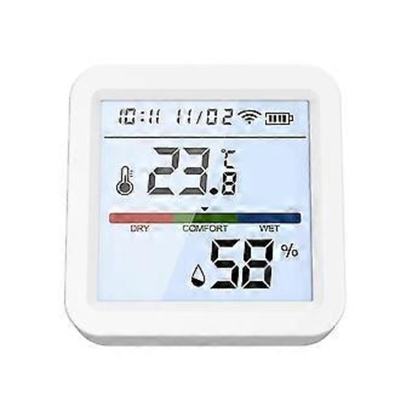 Wifi Temperatur Luftfuktighetssensor Bakgrundsbelysning Skärm App Kontroll Temperaturlarm Sensor Med Klocka