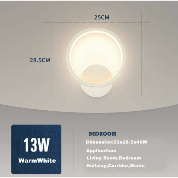 Vägglampa LED 13W Rund Vägglampa Varmvit 3000K Modern för Sovrum Vardagsrum Trapphus Hall AC 220V [Energiklass A +]