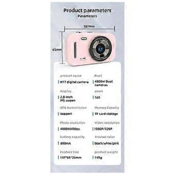 Ny H17 Digital Barnkamera Videokamera 1080P 48MP 16X Digital Zoom Autofokus Fotografering Video Foto Barnkamera C