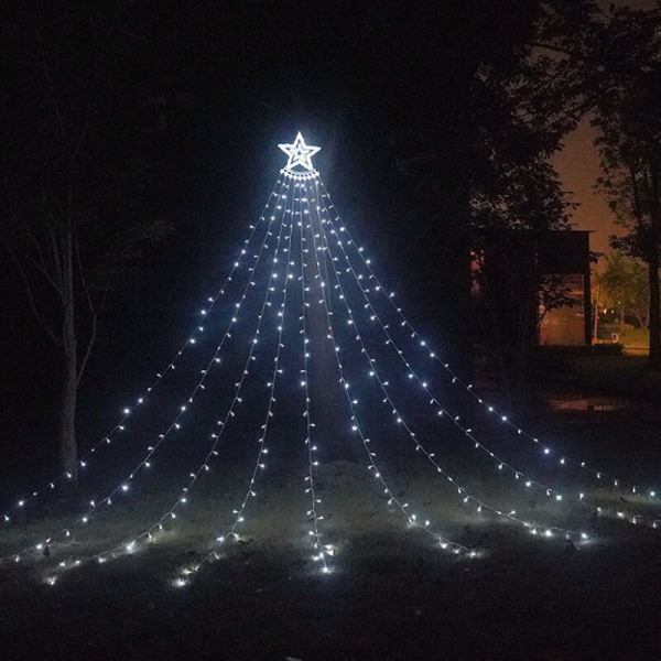 350 LED julgransljus med stjärna, 9x3,5 m vit julgransljusridå, 8 ljuslägen, utomhus och inomhus jul De