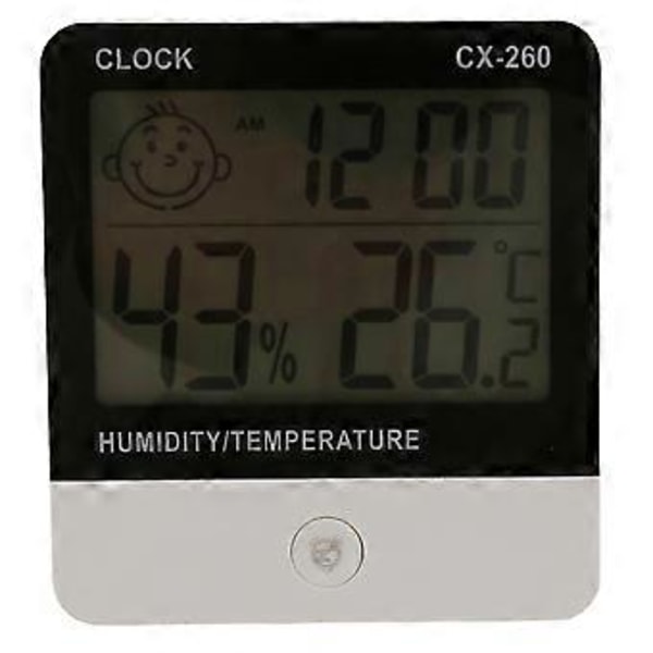 -260 Digitalt Temperatur Hygrometer Fugtighedsur Stort LCD Elektronisk Termometer Fugtighedsmåler