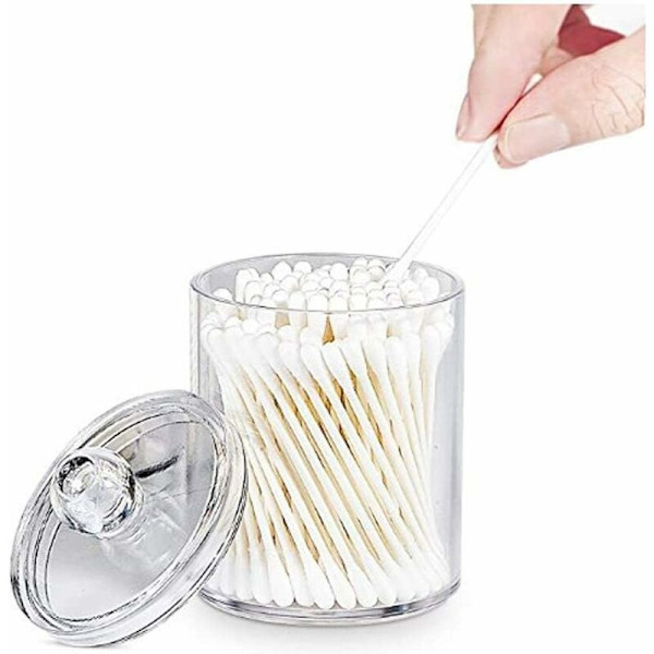 1 stk. gennemsigtig tom akryl opbevaringskrukke med gennemsigtigt låg makeup organizer vatpindholder dispenser æske badeværelsesbeholdere til snack J