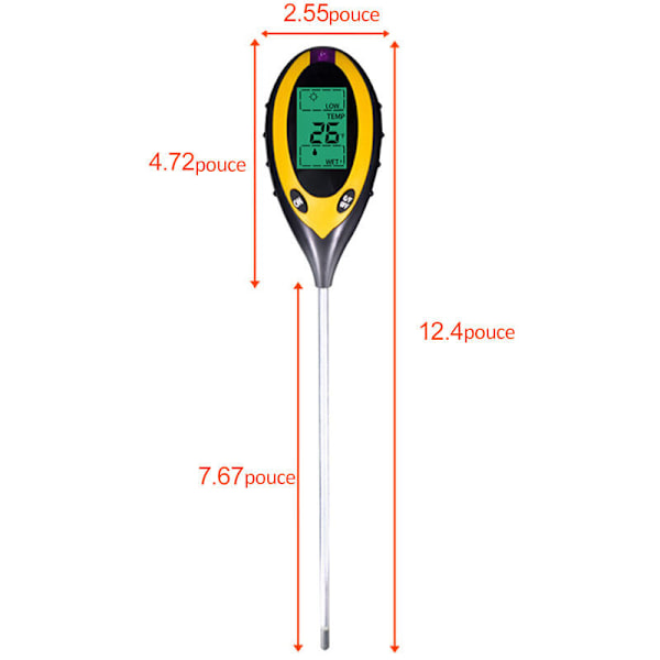 Jord pH, fugtighed, lys, fire-i-en temperaturdetektor, have pH-tester (uden batteri)