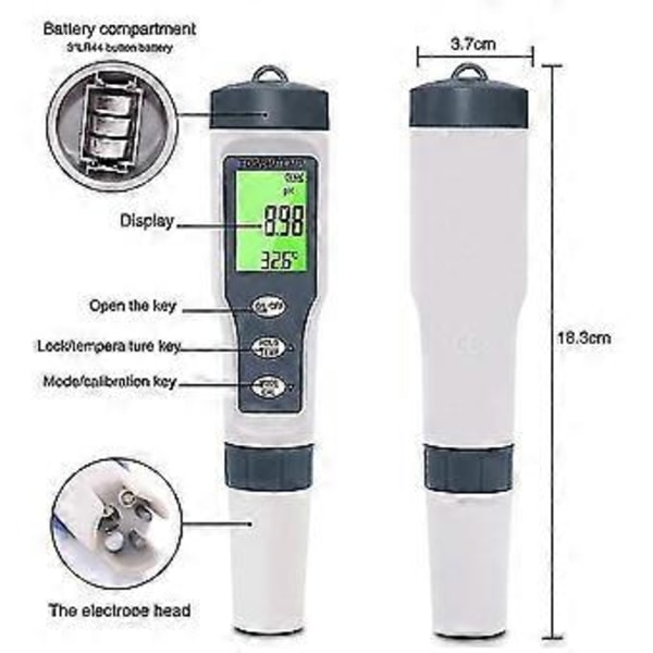 Ez-9901 Ph Måler 3 I 1 Tds/temp/ Vandkvalitetstester Pen Konduktivitetsdetektor Monitor Renhed Mea