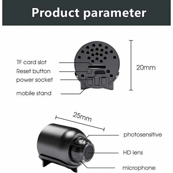 Trådlös dold kamera, 1920x1080P Mini WiFi-kamera, Nanny Cam för hemsäkerhet (kamera med 32 GB minne) - Denuotop