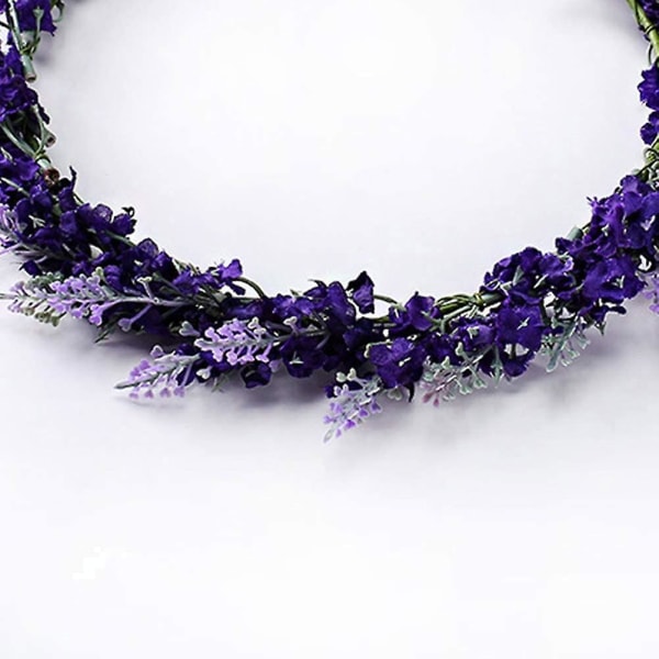 Lavendel Blomsterkrona Simulering Blomsterhuvudband Bröllop Brud Hår Garland Hårkrans