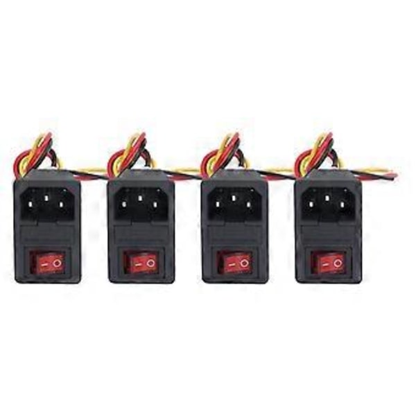 4st 3D-skrivarkontakt Säkring Strömbrytare med Indikator 3Pin IEC320 C14 Inlopp Vippströmbrytare AC250V 10A